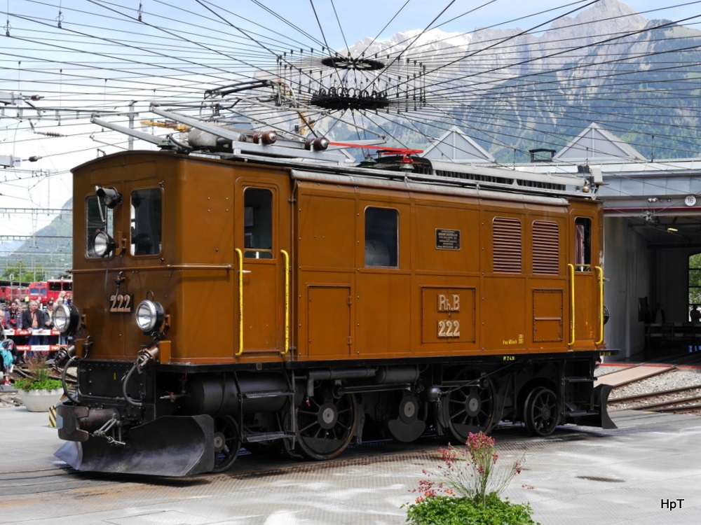 RhB - 125 Jahre Feier der RhB in Landquart mit der Ge 2/4  222 auf der Werkstätte Drehscheibe am 10.05.2014