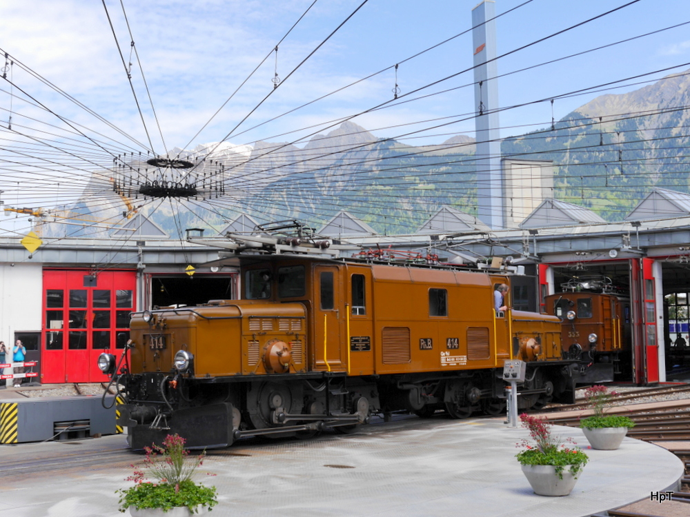 RhB - 125 Jahre Feier der RhB in Landquart mit der Ge 6/6 414 auf der Werkstätte Drehscheibe am 10.05.2014