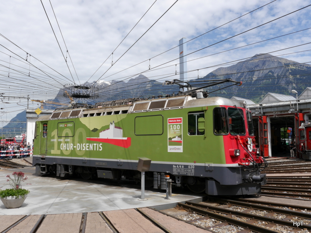 RhB - 125 Jahre Feier der RhB in Landquart mit der Ge 4/4 630 auf der Werkstätte Drehscheibe am 10.05.2014