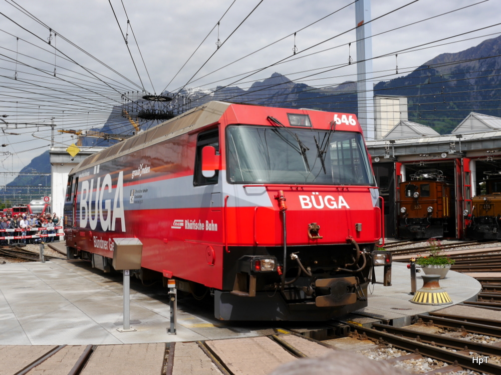 RhB - 125 Jahre Feier der RhB in Landquart mit der Ge 4/4 646 auf der Werkstätte Drehscheibe am 10.05.2014