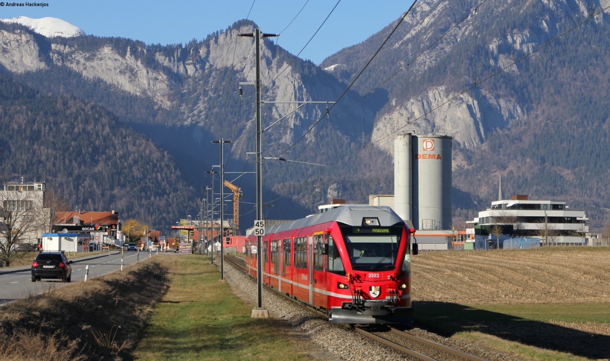 Rhb 3102  als S1 nach Rhazüns bei Rhazüns 9.3.14