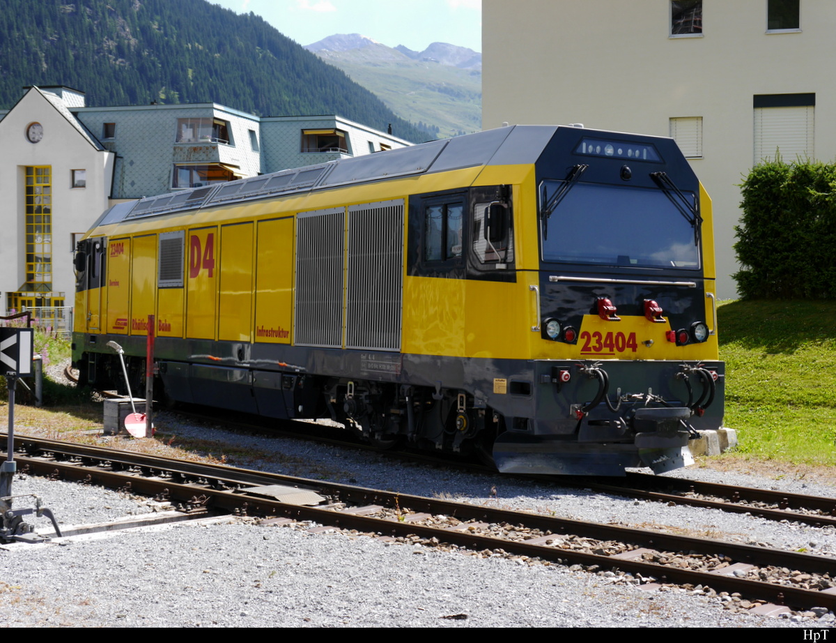 RhB - Diesellok Gmf 4/4  23404 abgestellt im Bahnhofsareal von Davos Dorf am 30.07.2018
