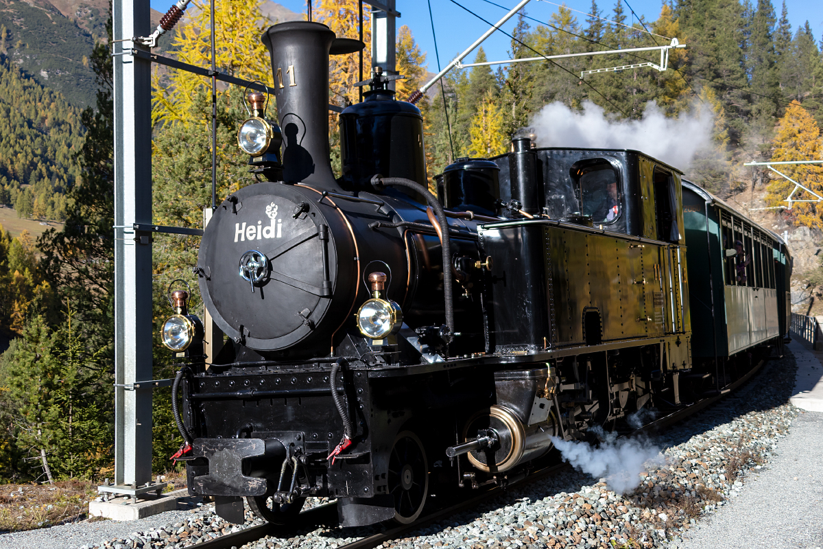 RhB, G 3/4, 11, 17.10.2021, Val Mela Viadukt, Cinuos-chel-Brail