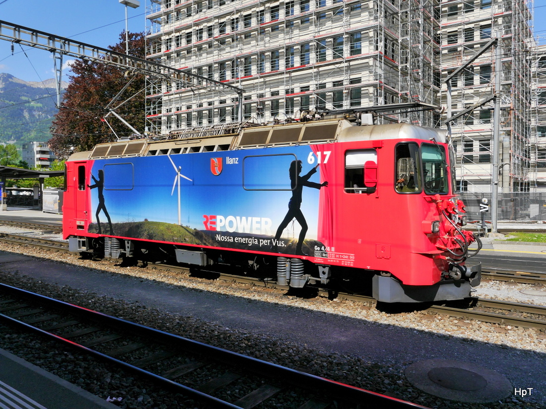 RhB - Ge 4/4  617 im Bahnhofsareal in Landquart am 07.05.2015