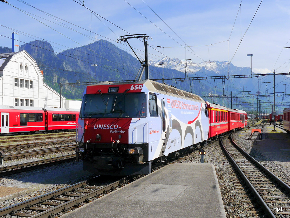 RhB - Ge 4/4  650 bei Rangierfahrt im Bahnhof Landquart am 07.05.2015