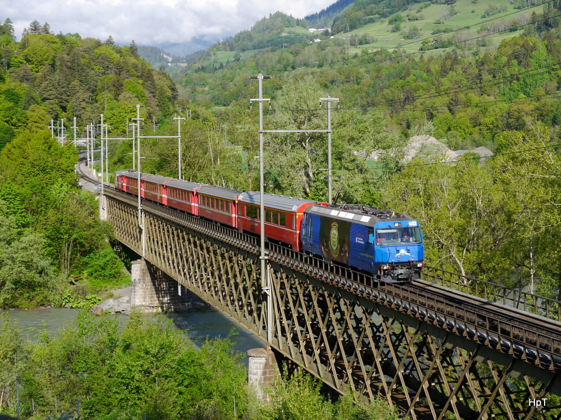 RhB - Ge 4/4  652 mit Personenzug unterwegs bei Reichenau-Tamins am 07.05.2015