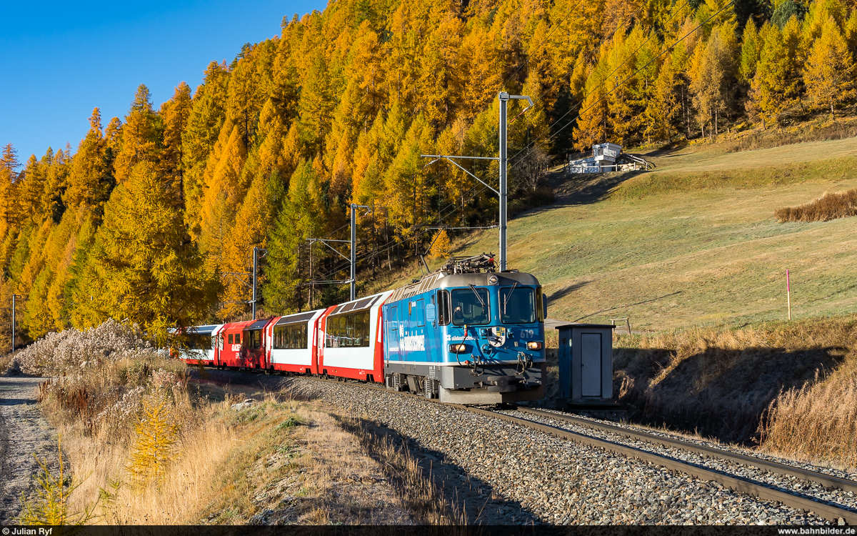 RhB Ge 4/4 II 619 / Glacier Express St. Moritz - Zermatt / Celerina, 23. Oktober 2021