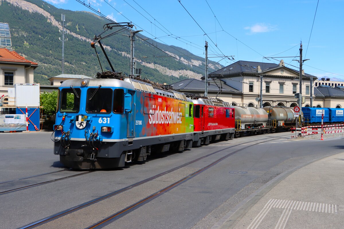 RhB Ge 4/4 II  631+617 am 06.07.26 in Chur mit einen G�terzug