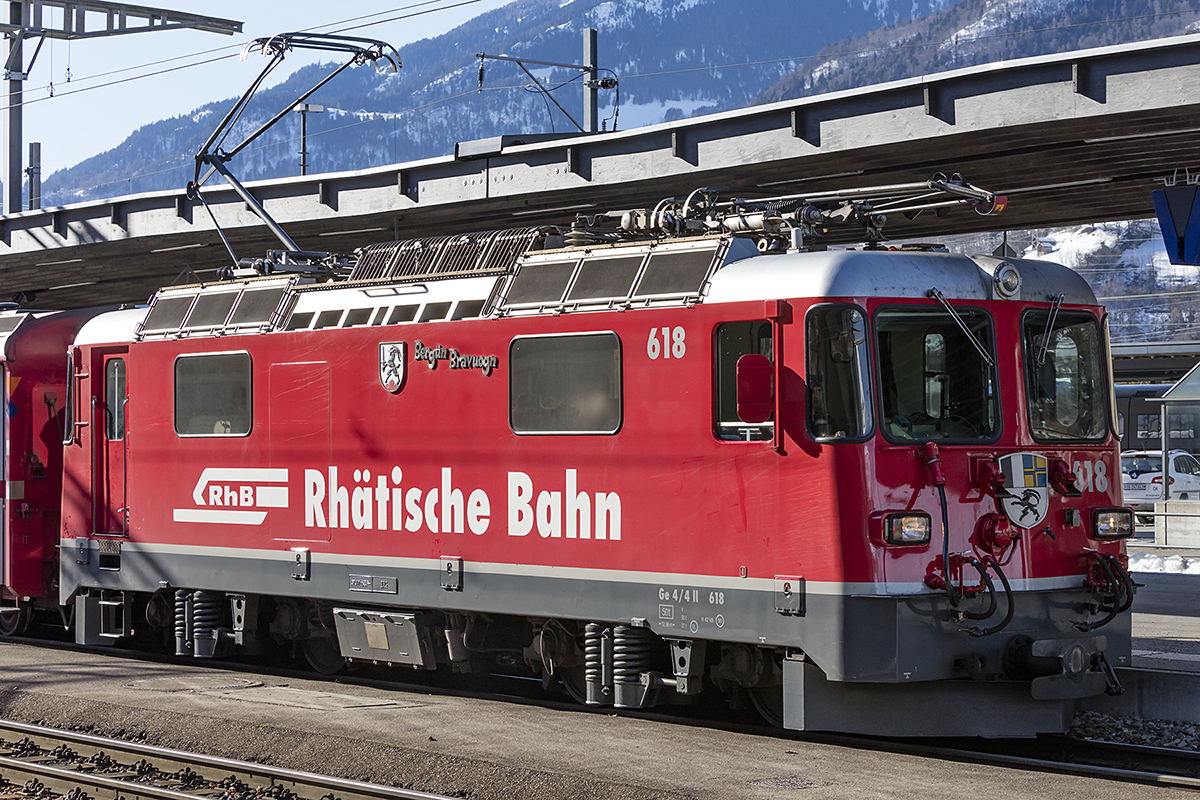 RhB, Ge 4/4II, 618, 09.02.2019, Landquart



