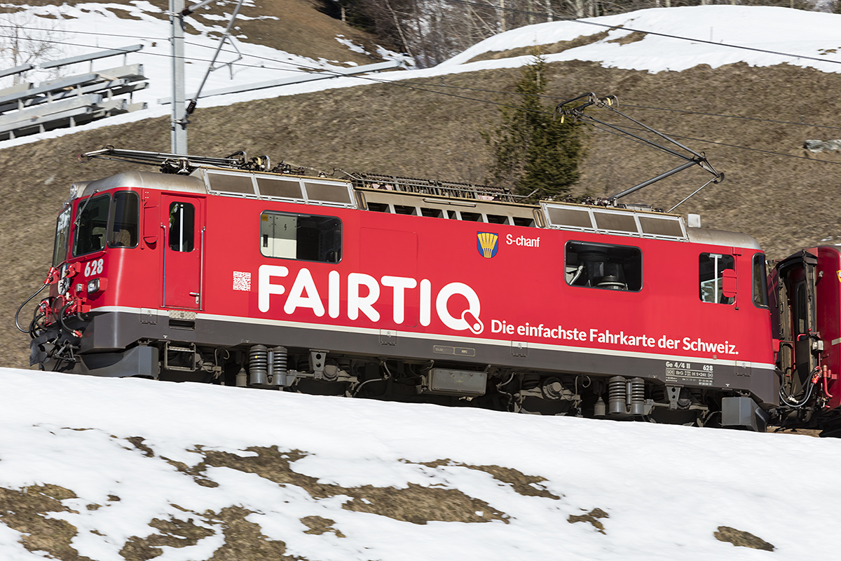 RhB, Ge 4/4II, 628, 17.02.2019, Disentis