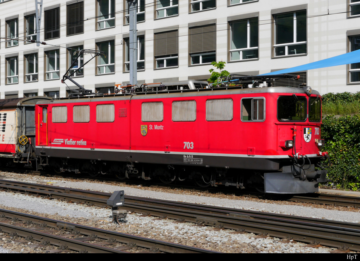 RhB - Ge 6/6  703 unterwegs im Bahnhofsareal in Chur am 16.05.2019