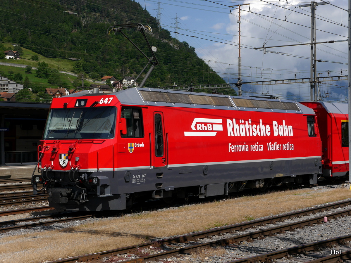 RhB - Lok Ge 4/4 647 im Bahnhof Landquart am 24.05.2018