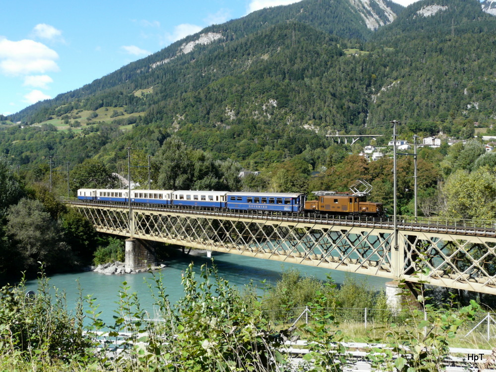 RhB - Oldtimer Lok Ge 6/6  415 unterwegs bei Reichenau-Tamins am 20.09.2013