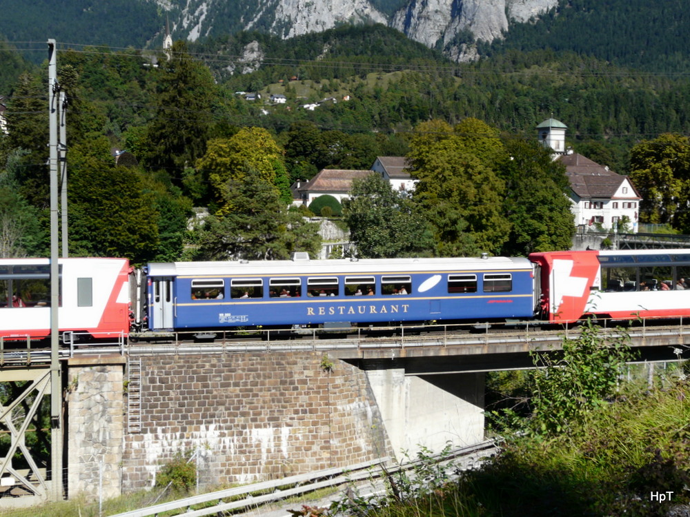 RhB - Speisewagen WR 3815 unterwegs bei Reichenau-Tamins am 20.09.2013