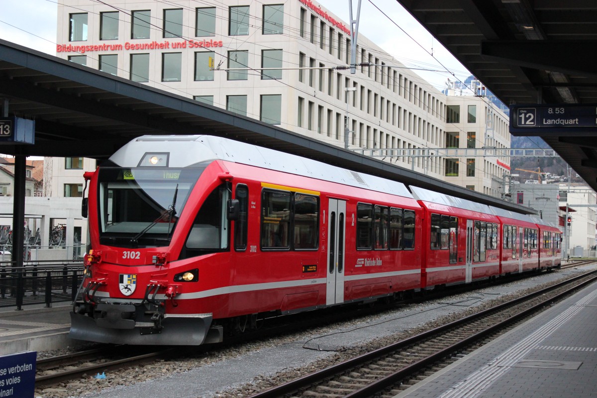 RhB Stammnetz-Allegra ABe 4/16 3102  Richard La Nicca  als S2 nach Thusis. Chur, 11.02.2014