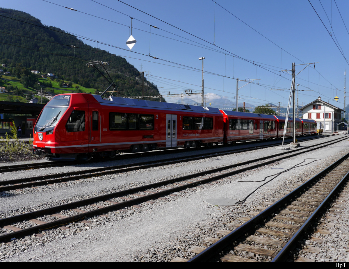 RhB - Triebzug ABe 4/16 3112 im Bahnhofsareal in Landquart am 19.09.2019