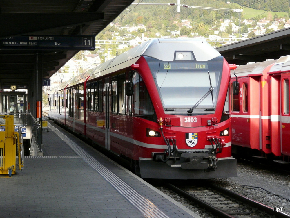 RhB - Triebzug ABe 4/16 3103 als RE nach Trun im Bahnhof Chur am 18.10.2013
