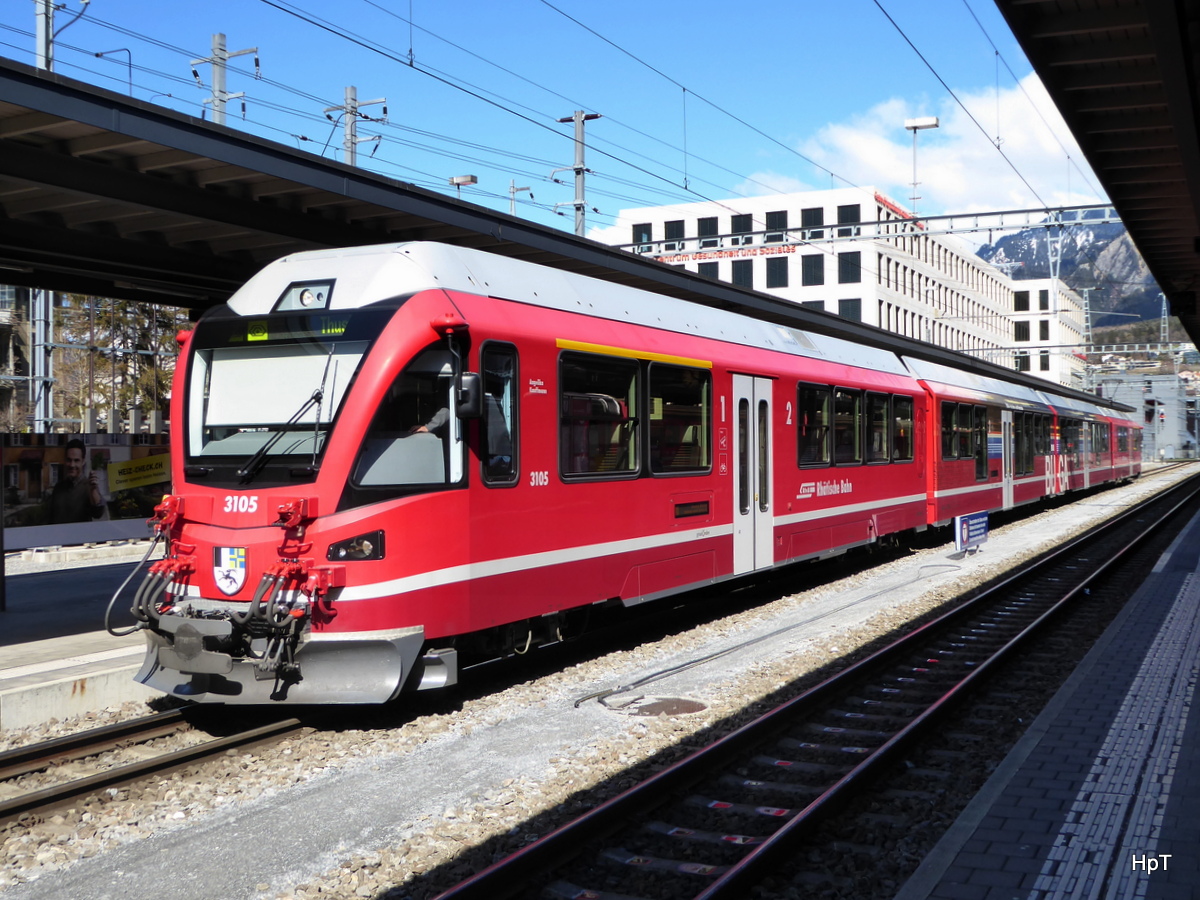 RhB - Triebzug ABe 4/16 3105 im Bahnhof Chur am 26.03.2016