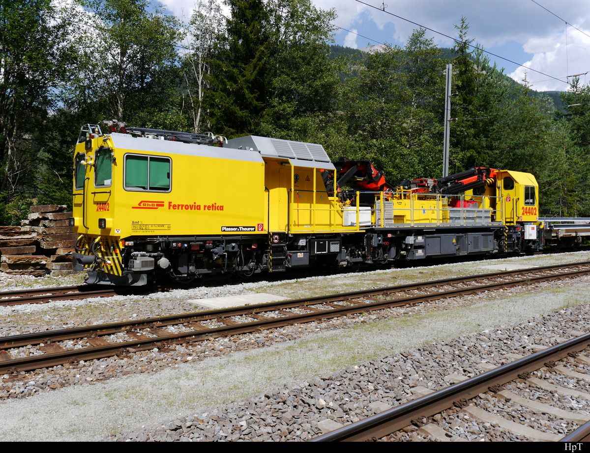RhB - Unterhaltsfahrzeug Xmf 6/6  24402 abgestellt in Solis am 30.07.2018