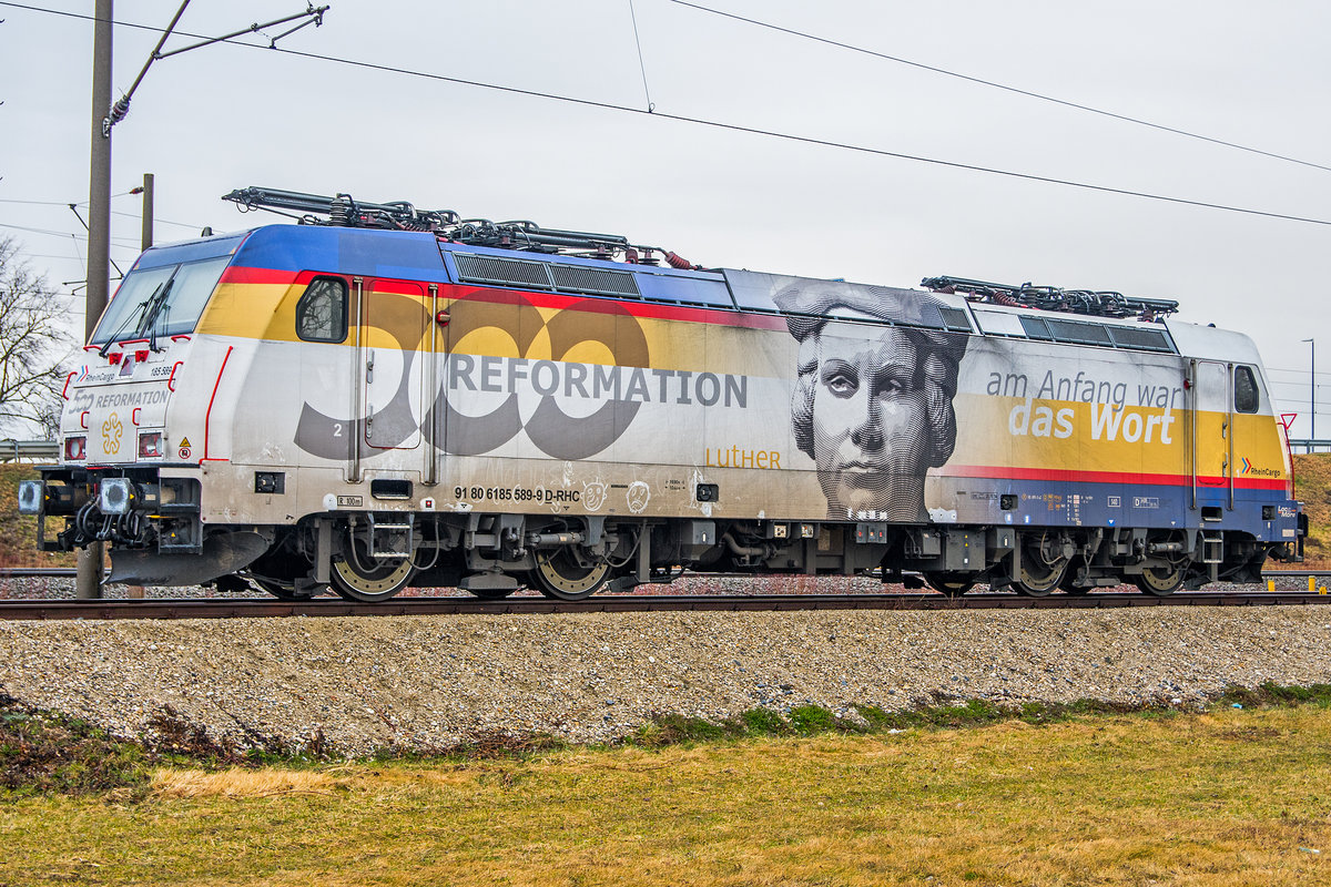 Rheincargo 185 589 am 09.3.2020 beim Flughafen München