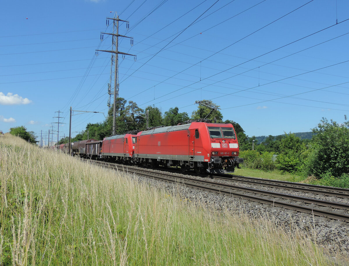 Rheinfelden-Augarten - 10. Juni 2022 : 185 117 + 111 mit einem Gemichten.