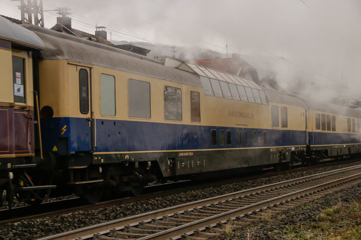 Rheingold Domecar Aussichtswagen in Oberwinter, Dezember 2017.