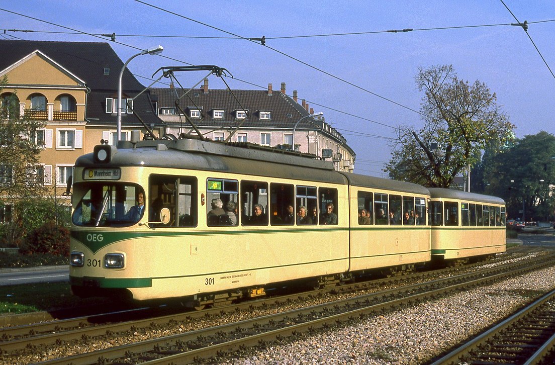 RN OEG 301 + 311, Friedrich Ebert Brücke, 02.11.1988.