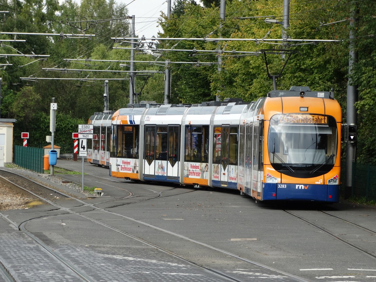 RNV Bombardier Variobahn 3283 am 27.09.14 in Heidelberg in der Wendeanlage Handschuhsheim Nord