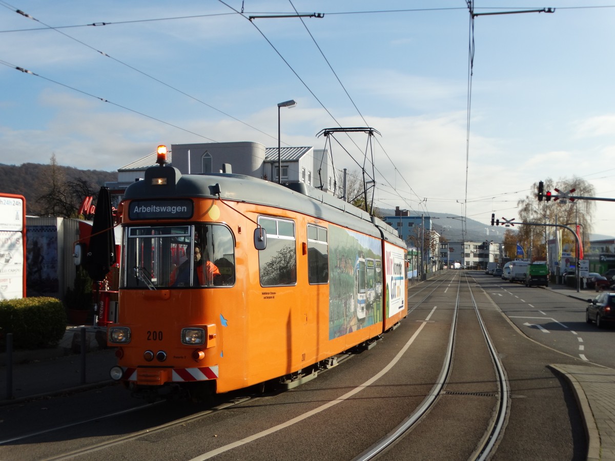 RNV Düwag GT6 200 Schienenschleifzug am 12.11.15 in Heidelberg auf der Linie 26
