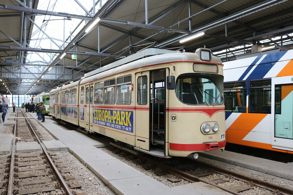 RNV Düwag GT8 Wagen 156 am 01.03.20 im RNV Betriebshof Rheingönheim. Dieses Foto entstand im Ramen einer Sonderfahrt 