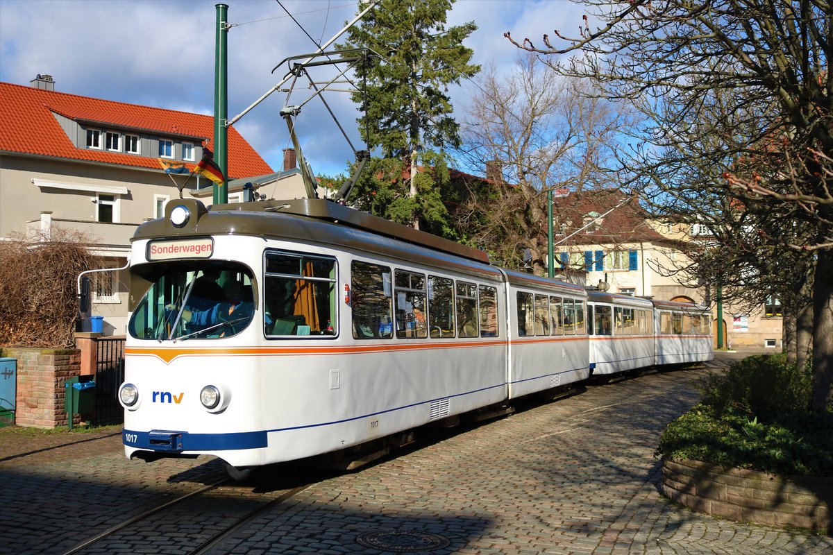RNV Düwag Hängerzug 1017+1057 am 01.03.20 in Bad Dürkheim bei einer Sonderfahrt