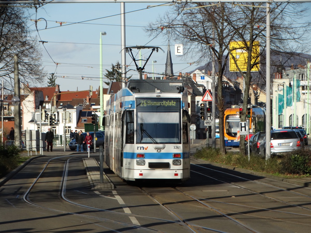 RNV MGT6D 3261 in der Wendeanlage Heidelberg Bismarckpkatz am 29.01.16 