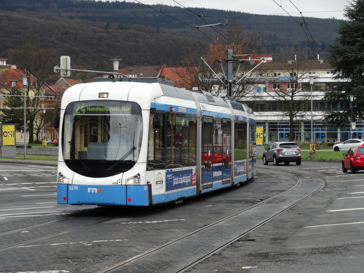 RNV Variobahn (RNV8) 3278 am 10.01.15 in Heidelberg auf der 24 