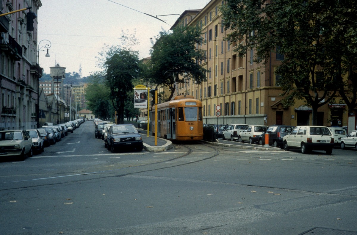Roma / Rom ATAC SL 225 (Tw 8003) Flaminio, Via Masaccio / Via Flaminia (Hst Carracci) im Oktober 1990.