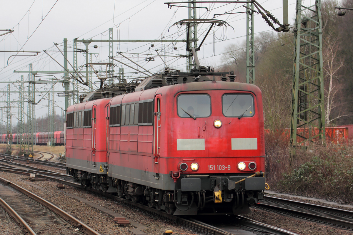 RP 151 103-9 mit RP 151 095-7 durfahren Hamburg-Harburg 16.1.2018