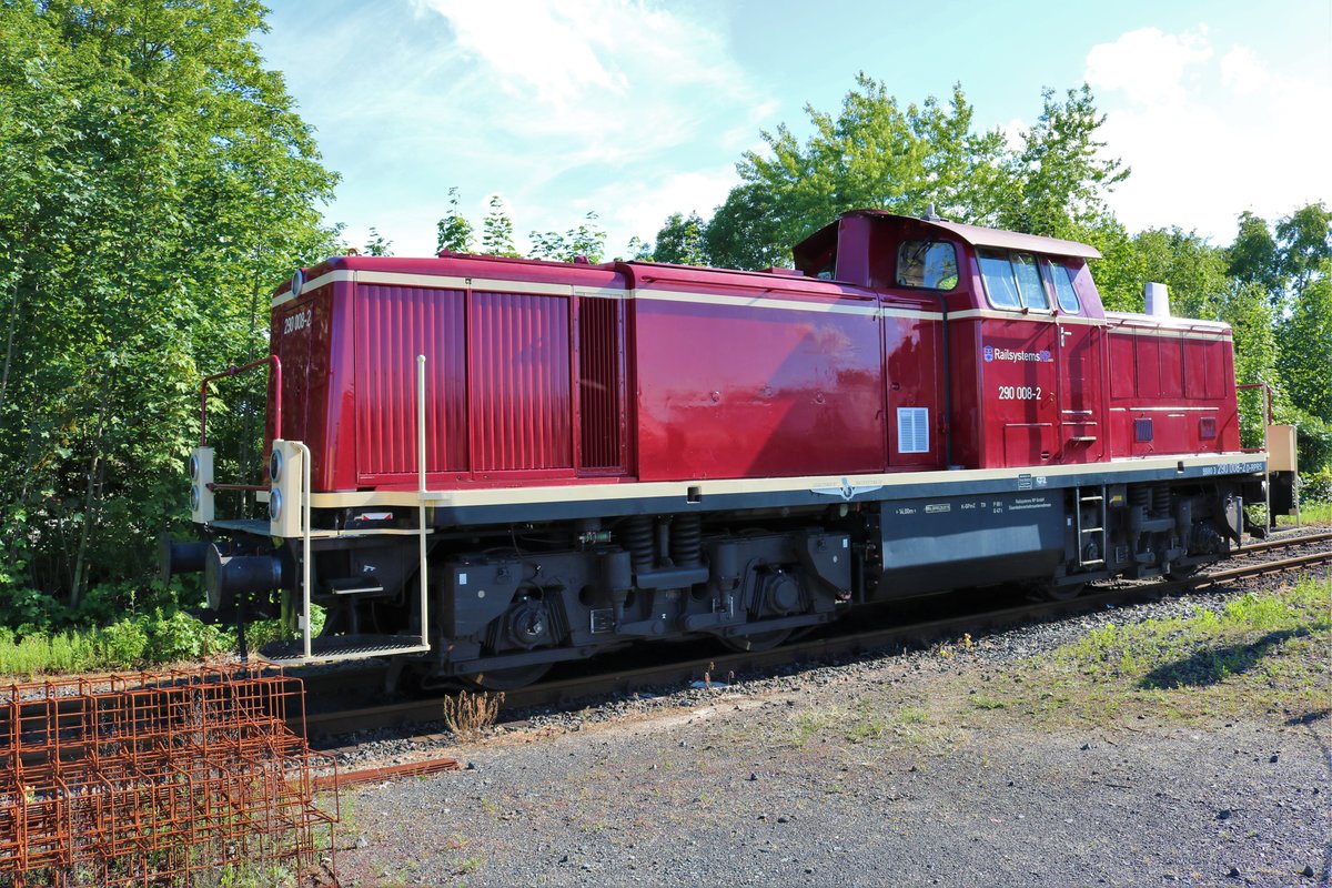 RP Railsystems 290 008-2 am 06.06.20 in Hanau Hafen abgestellt von einer Straße aus fotografiert 