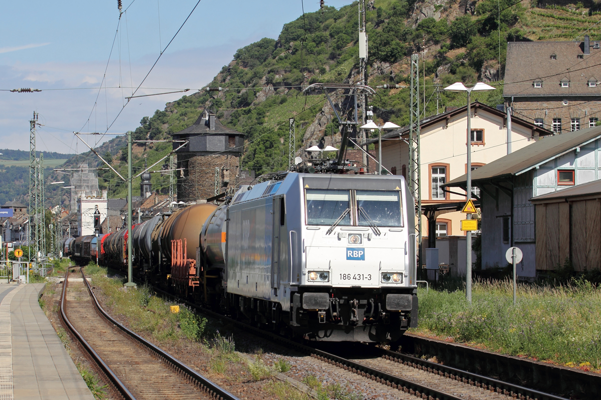 Rpool 186 431-3 unterwegs für RBP in Kaub 31.5.2022