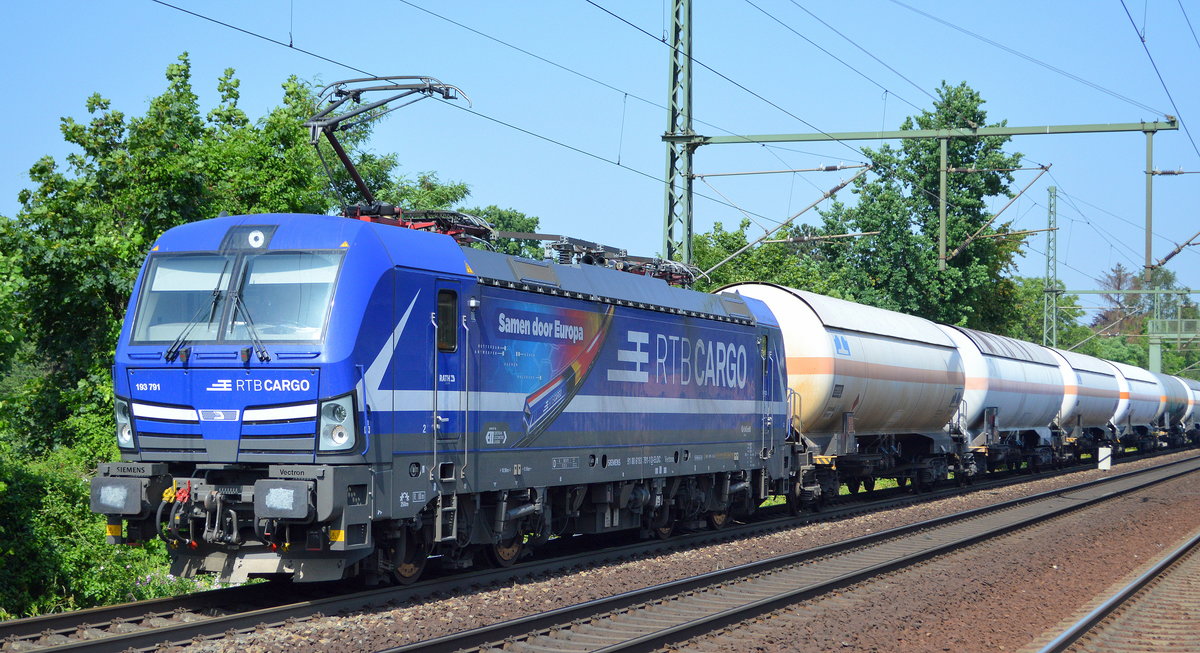 RTB CARGO GmbH mit der RATH FLEET B.V. Vectron  193 791  [NVR-Number: 91 80 6193 791-1 D-ELOC] und einem Ganzzug Druckgaskesselwagen Dresden-Strehlen am 12.06.19