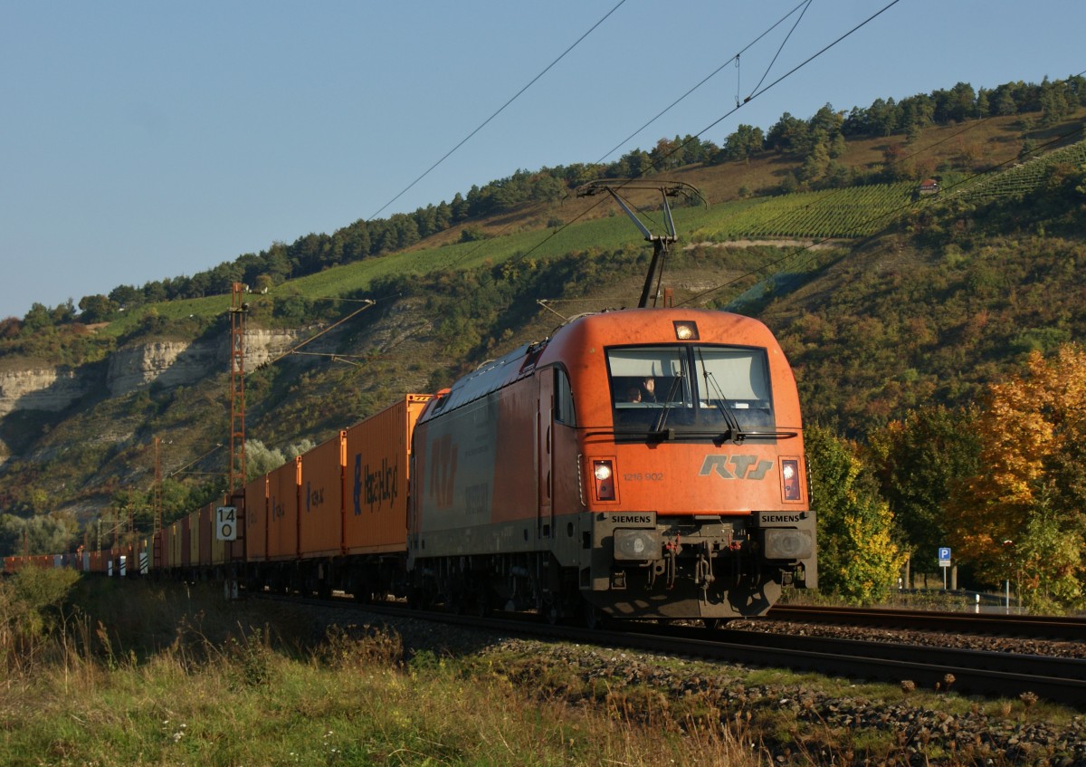 RTS-1216 902 (ES 64 U4) am 02.10.13 mit einen Containerzug Richtung Sden.