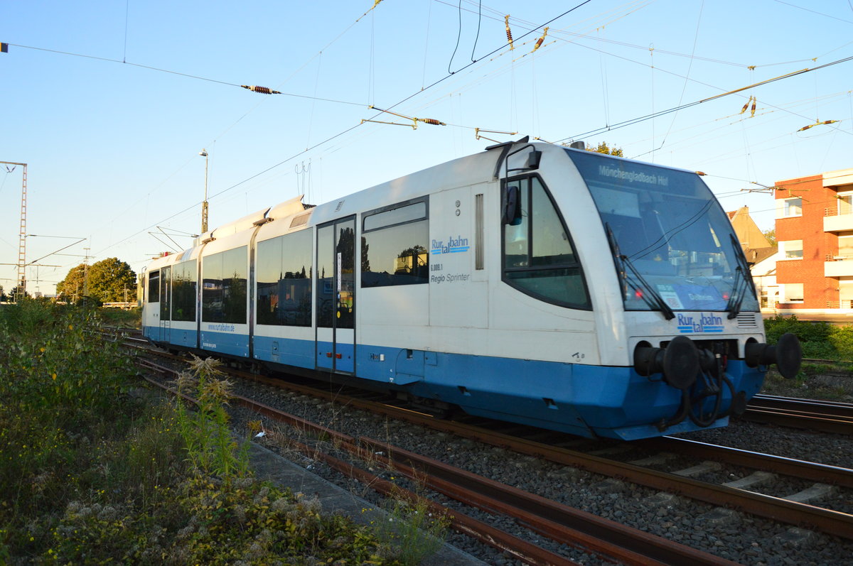 Rurtalbahn Triebwagen VT6.009.1 im Nachschuß bei der Einfahrt in Rheydt Hbf, der 654 009 ist als RB34 aus Dalheim kommend nach Mönchengladbach Hbf unterwegs. 5.10.2016