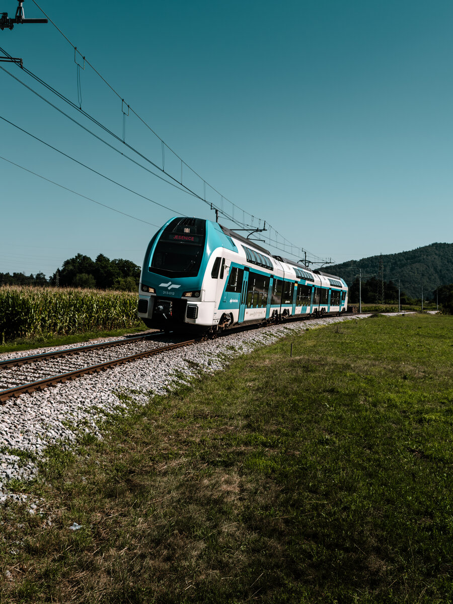 S� 313 012 am 24.08.2026 bei Gode�ič, nahe �kofja Loka.
 
——————
 
Zug: LP 2414
Laufweg: Ljubljana ➤ Kranj ➤ Lesce-Bled ➤ Jesenice