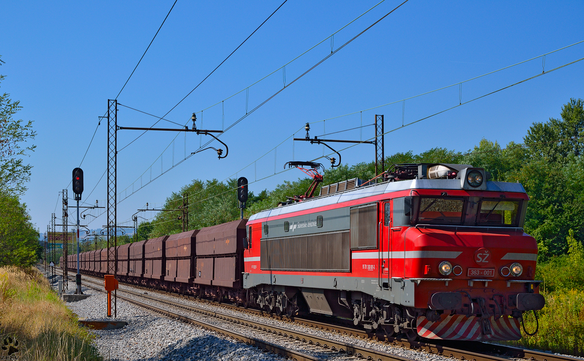 S 363-001 zieht Erzzug durch Maribor-Tabor Richtung Norden. /17.8.2013