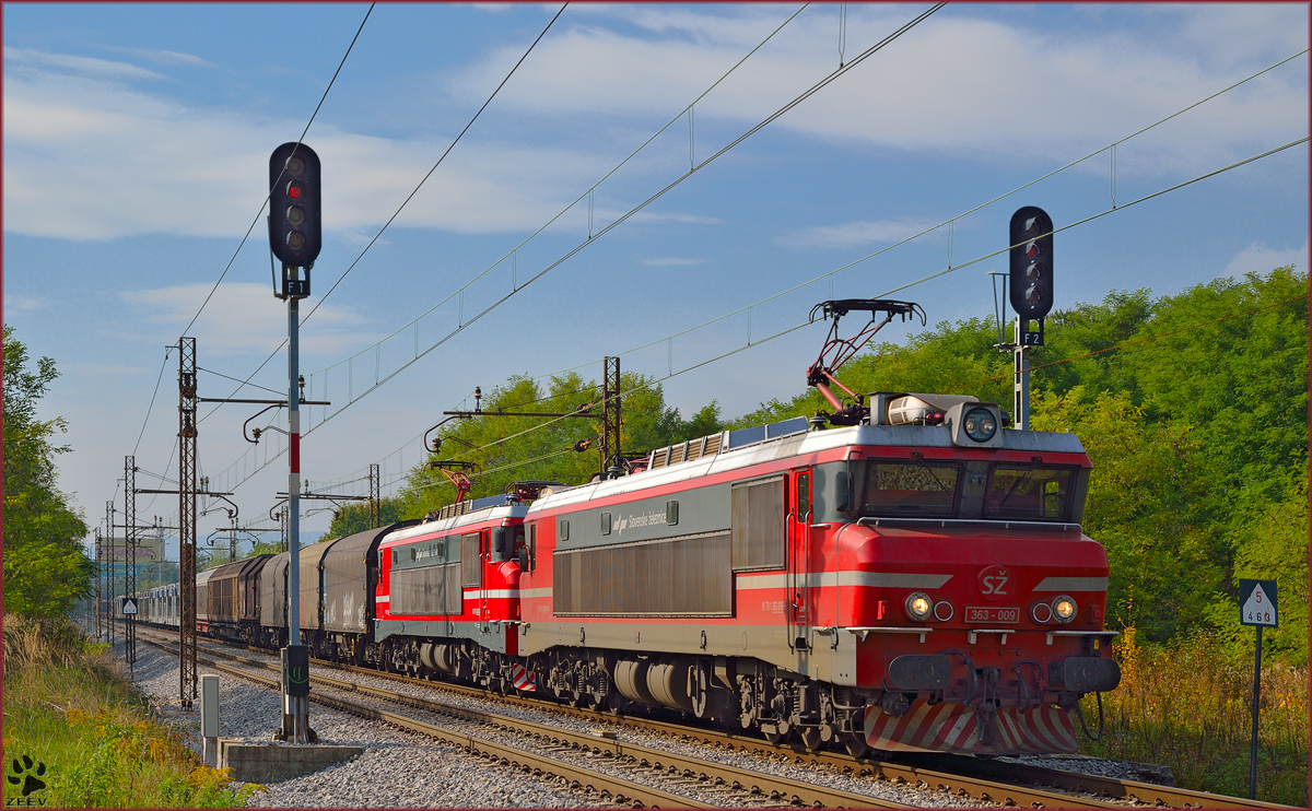 S 363-009+363-? ziehen Gterzug durch Maribor-Tabor Richtung Norden. /8.10.2013