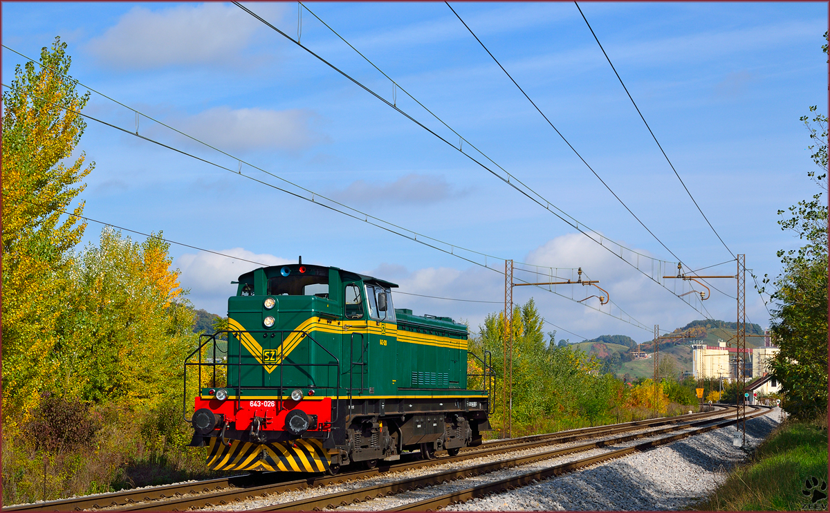 S 643-026 fhrt als Lokzug durch Maribor-Tabor Richtung Tezno Verschiebebahnhof. /14.10.2013