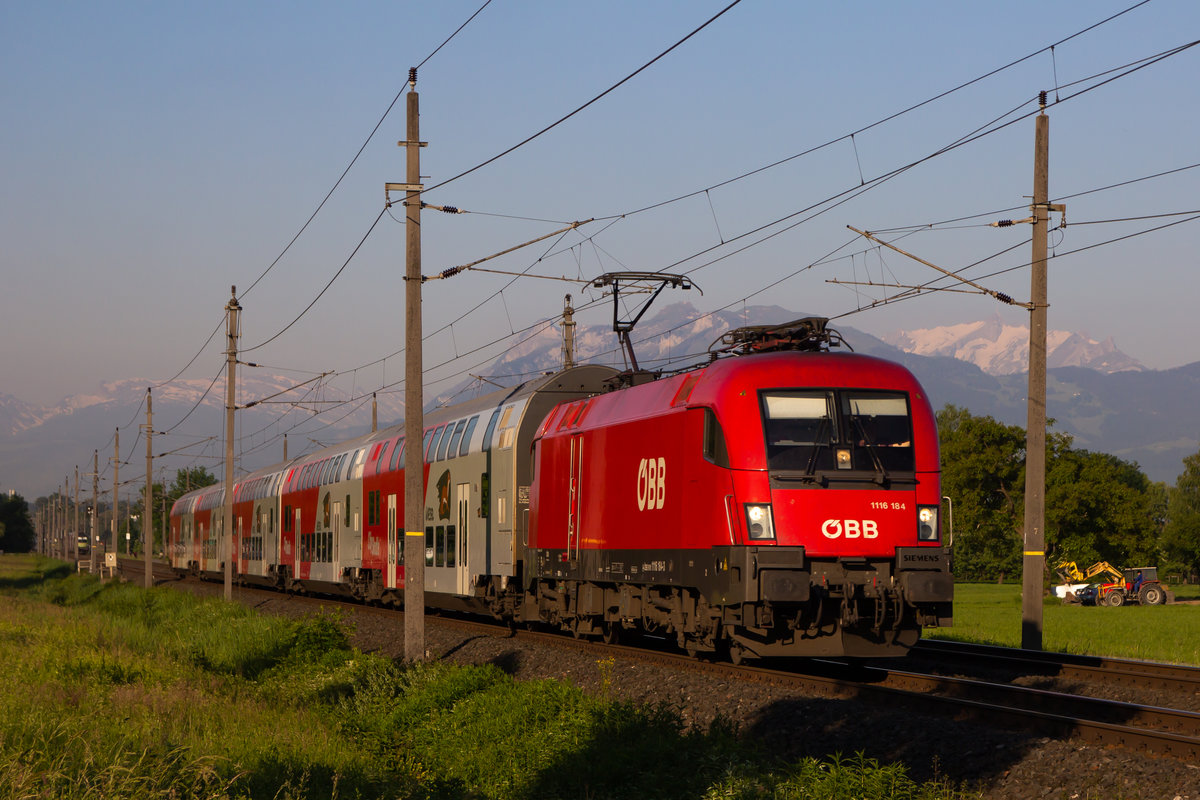 S-Bahn aus Bludenz mit 1116 184-3. Dornbirn, 19.5.20