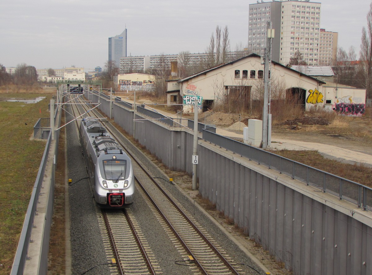 S-Bahn Mitteldeutschland 1442 609 als S 37427 (S4) von Eilenburg nach Borna, am 20.02.2014 bei Leipzig MDR.
