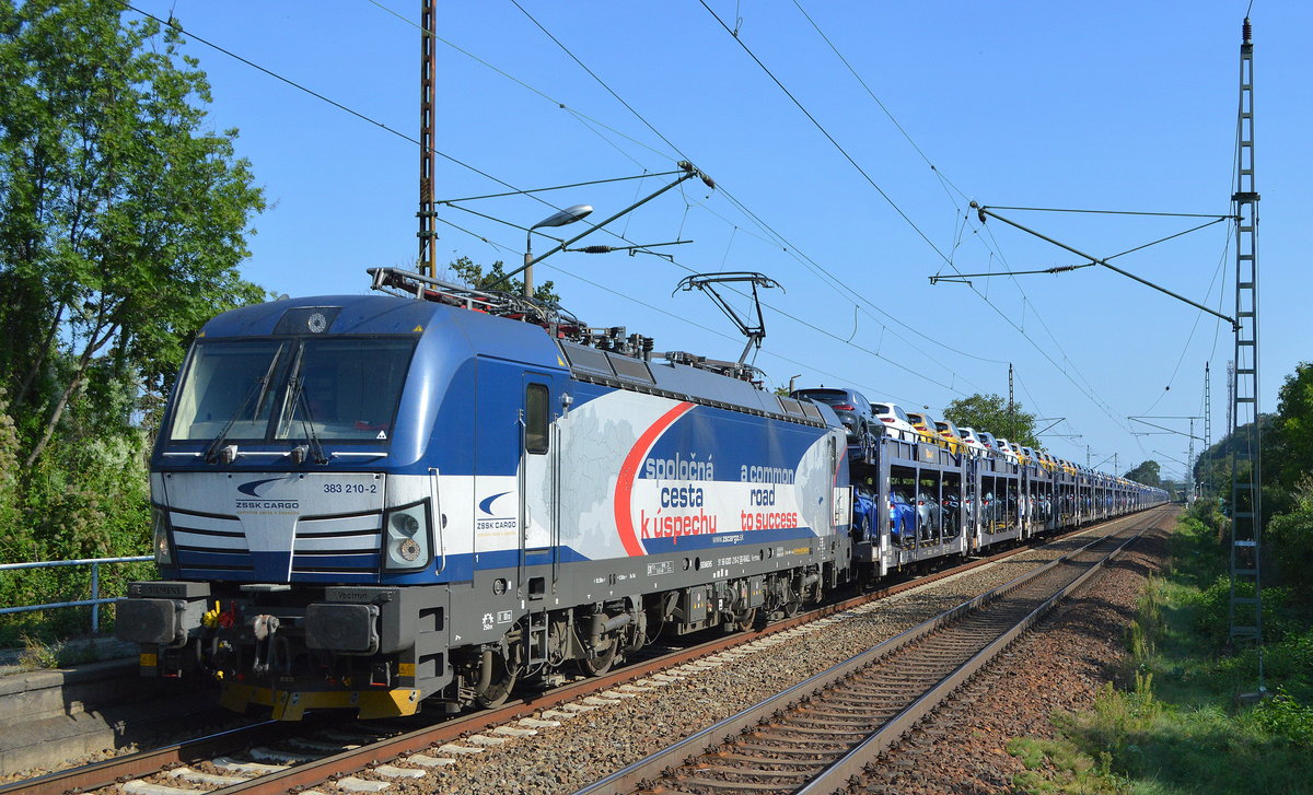 S Rail Lease s.r.o., Bratislava [SK] mit  383 210-2  [NVR-Nummer: 91 56 6383 210-2 SK-RAILL] und PKW-Transportzug am 15.09.20 Durchfahrt Dresden-Stetzsch Richtung Elbe.