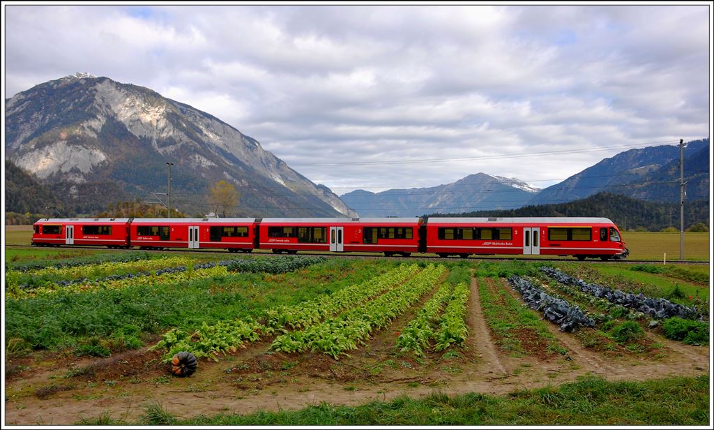 S1 1521 mit ABe 4/16 3102 zwischen Reichenau-Tamins und Bonaduz. (30.10.2014)
