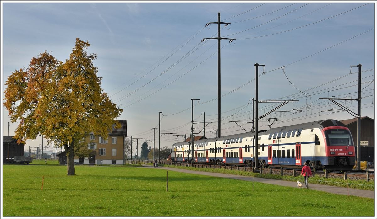 S2  mit 514 008-2 nach Zürich Flughafen bei Siebnen-Wangen. (24.10.2016)