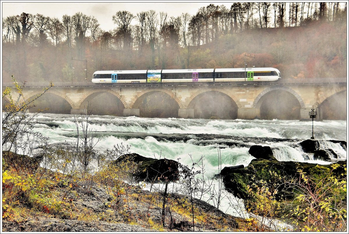 S33 auf der Brücke am Rheinfall zwischen Neuhausen und Schloss Laufen am Rheinfall. (19.11.2016)